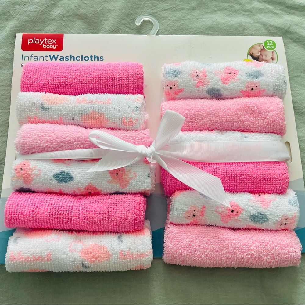 Brand New, Playtex Baby Infant Washcloths. 12 pack. Pink/Multi